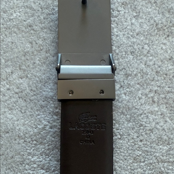 Lacoste Dark Brown Leather Belt with Silver Buckle - Picture 2 of 3